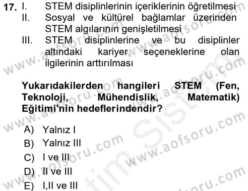 Çocuk, Bilim Ve Teknoloji Dersi 2017 - 2018 Yılı 3 Ders Sınavı 17. Soru