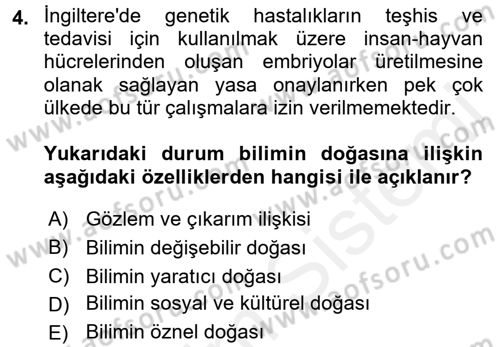 Çocuk, Bilim Ve Teknoloji Dersi 2017 - 2018 Yılı 3 Ders Sınav Soruları 4. Soru