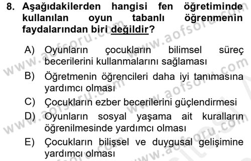 Çocuk, Bilim Ve Teknoloji Dersi 2017 - 2018 Yılı 3 Ders Sınav Soruları 8. Soru