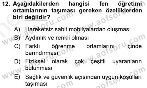 Çocuk, Bilim Ve Teknoloji Dersi 2017 - 2018 Yılı (Vize) Ara Sınav Soruları 12. Soru
