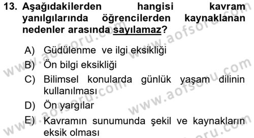 Çocuk, Bilim Ve Teknoloji Dersi 2017 - 2018 Yılı (Vize) Ara Sınav Soruları 13. Soru