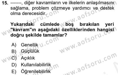 Çocuk, Bilim Ve Teknoloji Dersi 2017 - 2018 Yılı (Vize) Ara Sınav Soruları 15. Soru