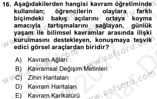 Çocuk, Bilim Ve Teknoloji Dersi 2017 - 2018 Yılı (Vize) Ara Sınavı 16. Soru