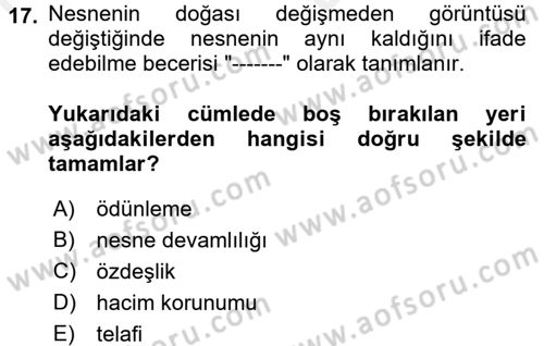 Çocuk, Bilim Ve Teknoloji Dersi 2017 - 2018 Yılı (Vize) Ara Sınav Soruları 17. Soru