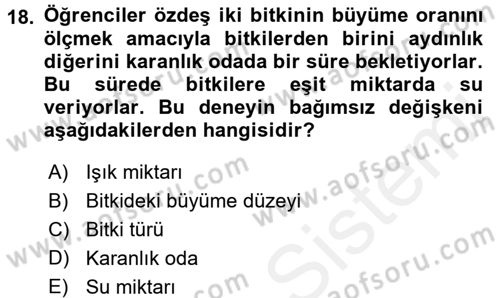 Çocuk, Bilim Ve Teknoloji Dersi 2017 - 2018 Yılı (Vize) Ara Sınav Soruları 18. Soru