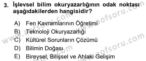 Çocuk, Bilim Ve Teknoloji Dersi 2017 - 2018 Yılı (Vize) Ara Sınav Soruları 3. Soru