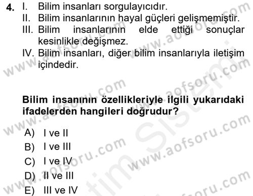 Çocuk, Bilim Ve Teknoloji Dersi 2017 - 2018 Yılı (Vize) Ara Sınav Soruları 4. Soru