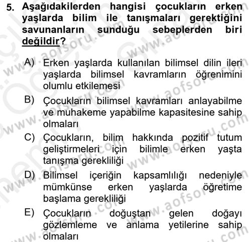 Çocuk, Bilim Ve Teknoloji Dersi 2017 - 2018 Yılı (Vize) Ara Sınav Soruları 5. Soru