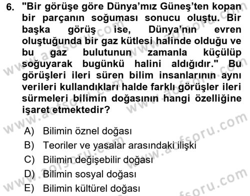 Çocuk, Bilim Ve Teknoloji Dersi 2017 - 2018 Yılı (Vize) Ara Sınav Soruları 6. Soru