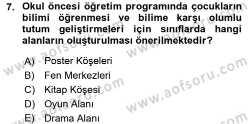 Çocuk, Bilim Ve Teknoloji Dersi 2017 - 2018 Yılı (Vize) Ara Sınav Soruları 7. Soru