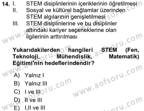 Çocuk, Bilim Ve Teknoloji Dersi 2017 - 2018 Yılı (Final) Dönem Sonu Sınav Soruları 14. Soru