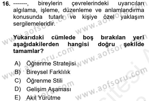 Çocuk, Bilim Ve Teknoloji Dersi 2017 - 2018 Yılı (Final) Dönem Sonu Sınav Soruları 16. Soru