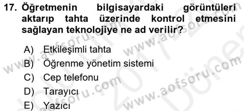Çocuk, Bilim Ve Teknoloji Dersi 2017 - 2018 Yılı (Final) Dönem Sonu Sınav Soruları 17. Soru