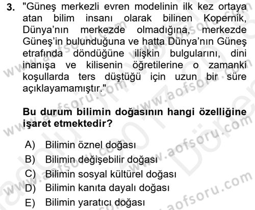 Çocuk, Bilim Ve Teknoloji Dersi 2017 - 2018 Yılı (Final) Dönem Sonu Sınav Soruları 3. Soru