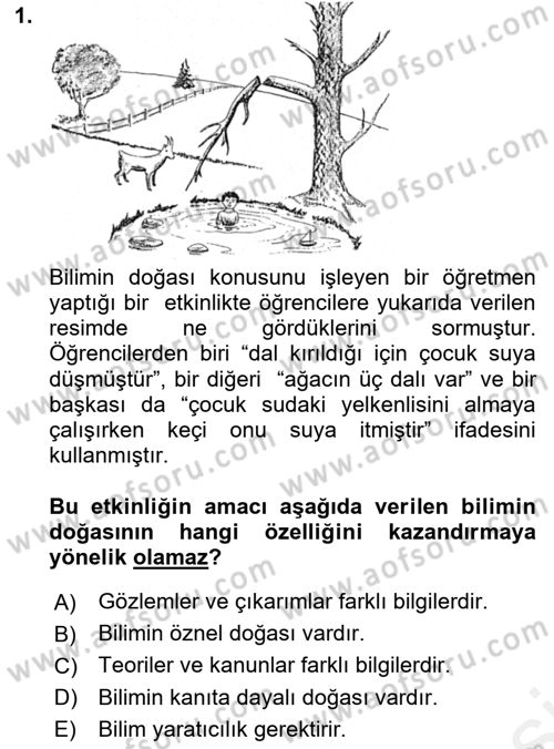 Çocuk, Bilim Ve Teknoloji Dersi 2018 - 2019 Yılı (Vize) Ara Sınav Soruları 1. Soru