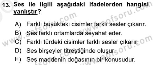 Çocuk, Bilim Ve Teknoloji Dersi 2018 - 2019 Yılı (Vize) Ara Sınav Soruları 13. Soru
