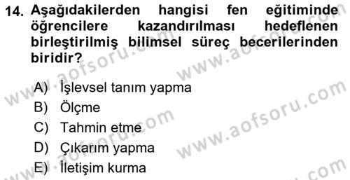 Çocuk, Bilim Ve Teknoloji Dersi 2018 - 2019 Yılı (Vize) Ara Sınav Soruları 14. Soru
