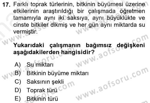 Çocuk, Bilim Ve Teknoloji Dersi 2018 - 2019 Yılı (Vize) Ara Sınav Soruları 17. Soru