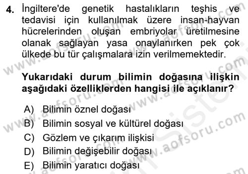 Çocuk, Bilim Ve Teknoloji Dersi 2018 - 2019 Yılı (Vize) Ara Sınav Soruları 4. Soru