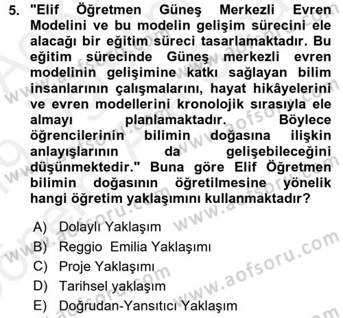 Çocuk, Bilim Ve Teknoloji Dersi 2018 - 2019 Yılı (Vize) Ara Sınavı 5. Soru