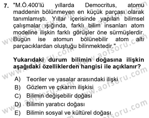 Çocuk, Bilim Ve Teknoloji Dersi 2018 - 2019 Yılı (Vize) Ara Sınav Soruları 7. Soru
