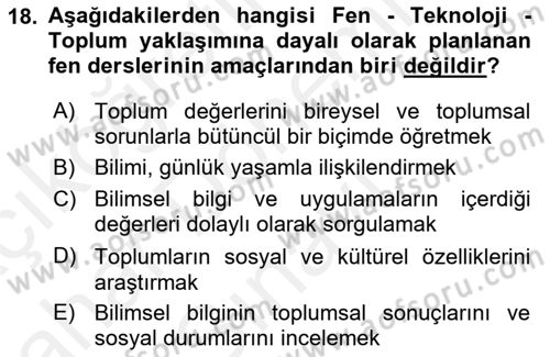 Çocuk, Bilim Ve Teknoloji Dersi 2018 - 2019 Yılı (Final) Dönem Sonu Sınav Soruları 18. Soru