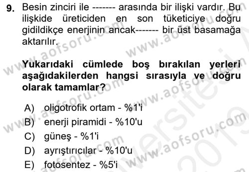 Çocuk, Bilim Ve Teknoloji Dersi 2018 - 2019 Yılı (Final) Dönem Sonu Sınav Soruları 9. Soru