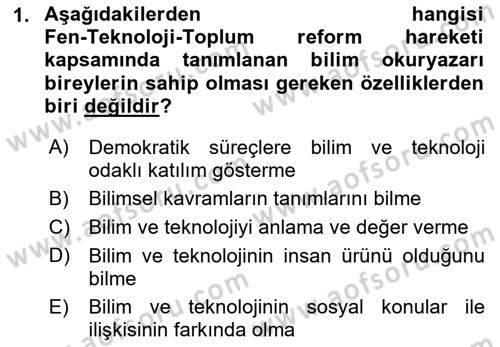 Çocuk, Bilim Ve Teknoloji Dersi 2018 - 2019 Yılı Yaz Okulu Sınavı 1. Soru