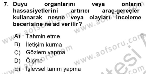 Çocuk, Bilim Ve Teknoloji Dersi 2018 - 2019 Yılı Yaz Okulu Sınavı 7. Soru