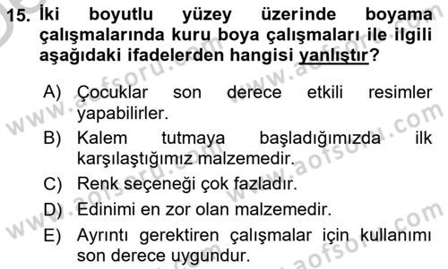 Çocukta Sanat Eğitimi Ve Yaratıcılık Dersi 2016 - 2017 Yılı 3 Ders Sınav Soruları 15. Soru