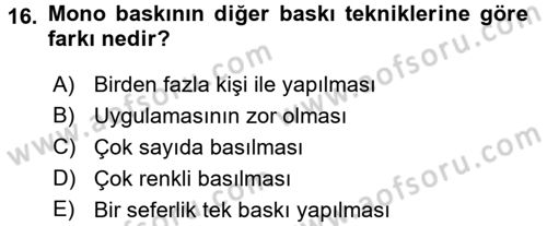 Çocukta Sanat Eğitimi Ve Yaratıcılık Dersi 2016 - 2017 Yılı 3 Ders Sınav Soruları 16. Soru