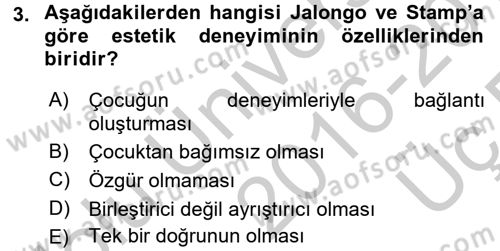 Çocukta Sanat Eğitimi Ve Yaratıcılık Dersi 2016 - 2017 Yılı 3 Ders Sınav Soruları 3. Soru