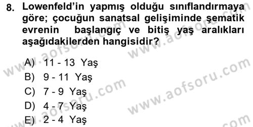 Çocukta Sanat Eğitimi Ve Yaratıcılık Dersi 2016 - 2017 Yılı 3 Ders Sınav Soruları 8. Soru