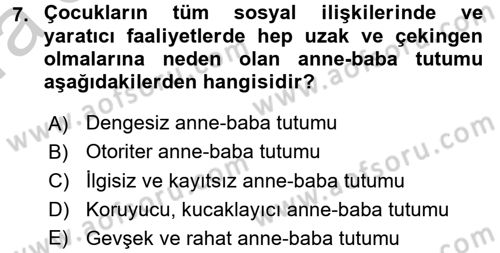 Çocukta Sanat Eğitimi Ve Yaratıcılık Dersi 2016 - 2017 Yılı (Vize) Ara Sınav Soruları 7. Soru