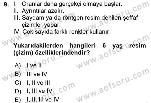 Çocukta Sanat Eğitimi Ve Yaratıcılık Dersi 2016 - 2017 Yılı (Vize) Ara Sınav Soruları 9. Soru