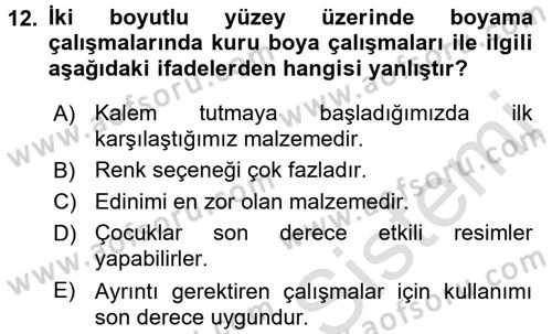 Çocukta Sanat Eğitimi Ve Yaratıcılık Dersi 2016 - 2017 Yılı (Final) Dönem Sonu Sınav Soruları 12. Soru