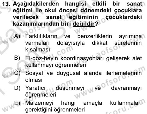 Çocukta Sanat Eğitimi Ve Yaratıcılık Dersi 2016 - 2017 Yılı (Final) Dönem Sonu Sınav Soruları 13. Soru