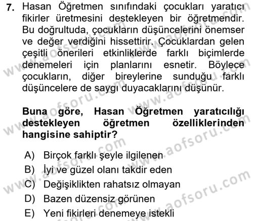 Çocukta Sanat Eğitimi Ve Yaratıcılık Dersi 2016 - 2017 Yılı (Final) Dönem Sonu Sınav Soruları 7. Soru