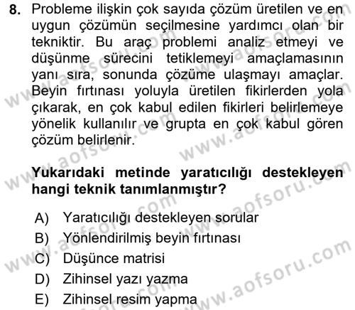 Çocukta Sanat Eğitimi Ve Yaratıcılık Dersi 2016 - 2017 Yılı (Final) Dönem Sonu Sınav Soruları 8. Soru