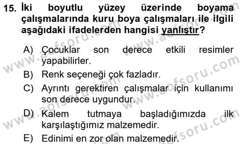 Çocukta Sanat Eğitimi Ve Yaratıcılık Dersi 2017 - 2018 Yılı 3 Ders Sınav Soruları 15. Soru