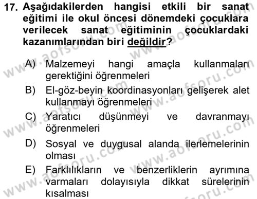 Çocukta Sanat Eğitimi Ve Yaratıcılık Dersi 2017 - 2018 Yılı 3 Ders Sınav Soruları 17. Soru