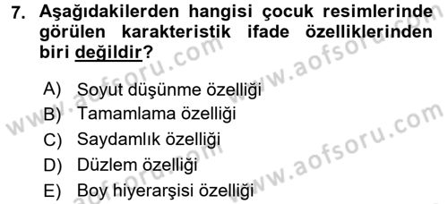 Çocukta Sanat Eğitimi Ve Yaratıcılık Dersi 2017 - 2018 Yılı 3 Ders Sınav Soruları 7. Soru