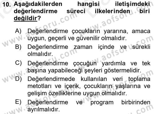 Çocukta Sanat Eğitimi Ve Yaratıcılık Dersi 2017 - 2018 Yılı (Vize) Ara Sınav Soruları 10. Soru
