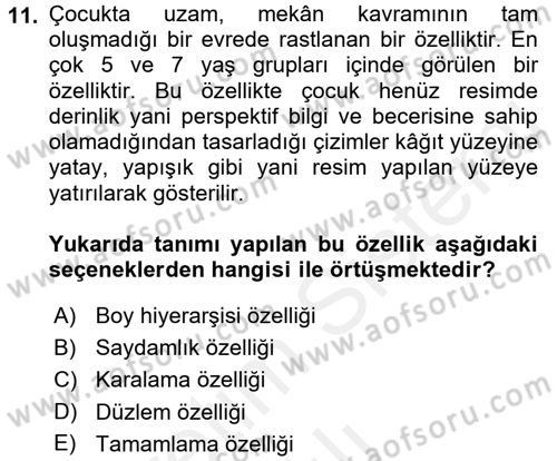 Çocukta Sanat Eğitimi Ve Yaratıcılık Dersi 2017 - 2018 Yılı (Vize) Ara Sınav Soruları 11. Soru