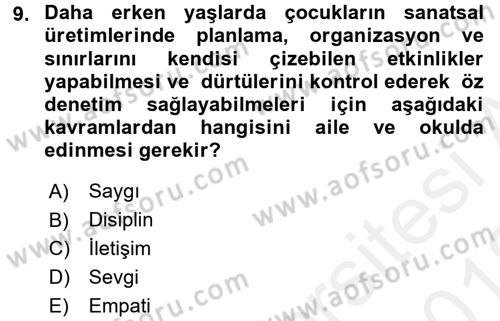 Çocukta Sanat Eğitimi Ve Yaratıcılık Dersi 2017 - 2018 Yılı (Vize) Ara Sınav Soruları 9. Soru