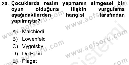 Çocukta Sanat Eğitimi Ve Yaratıcılık Dersi 2017 - 2018 Yılı (Final) Dönem Sonu Sınav Soruları 20. Soru