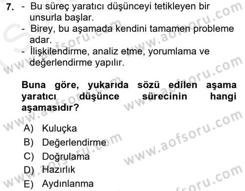 Çocukta Sanat Eğitimi Ve Yaratıcılık Dersi 2017 - 2018 Yılı (Final) Dönem Sonu Sınav Soruları 7. Soru