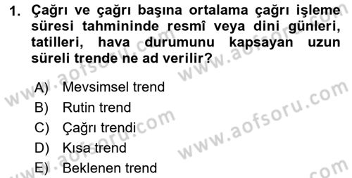 Çağrı Merkezi Yönetimi 1 Dersi 2023 - 2024 Yılı (Final) Dönem Sonu Sınav Soruları 1. Soru