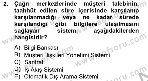 Çağrı Merkezi Yönetimi 2 Dersi 2012 - 2013 Yılı (Vize) Ara Sınav Soruları 2. Soru