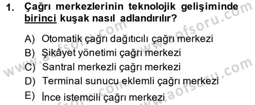 Çağrı Merkezi Yönetimi 2 Dersi 2014 - 2015 Yılı (Final) Dönem Sonu Sınav Soruları 1. Soru